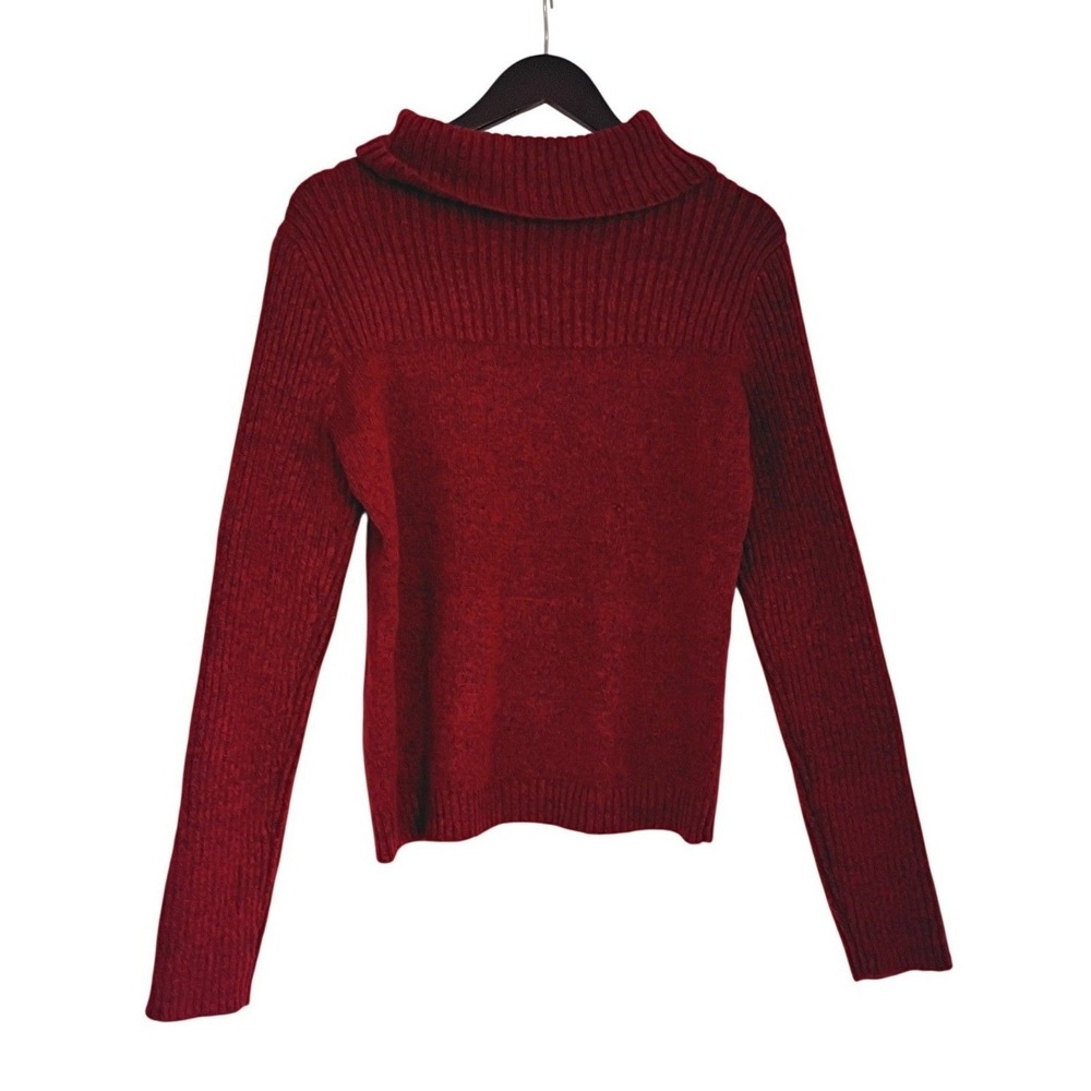 Crimson Red Ribbed Turtleneck Sweater Cozy Knit Long Sleeve Top No Tags Fits L - Picture 2 of 8